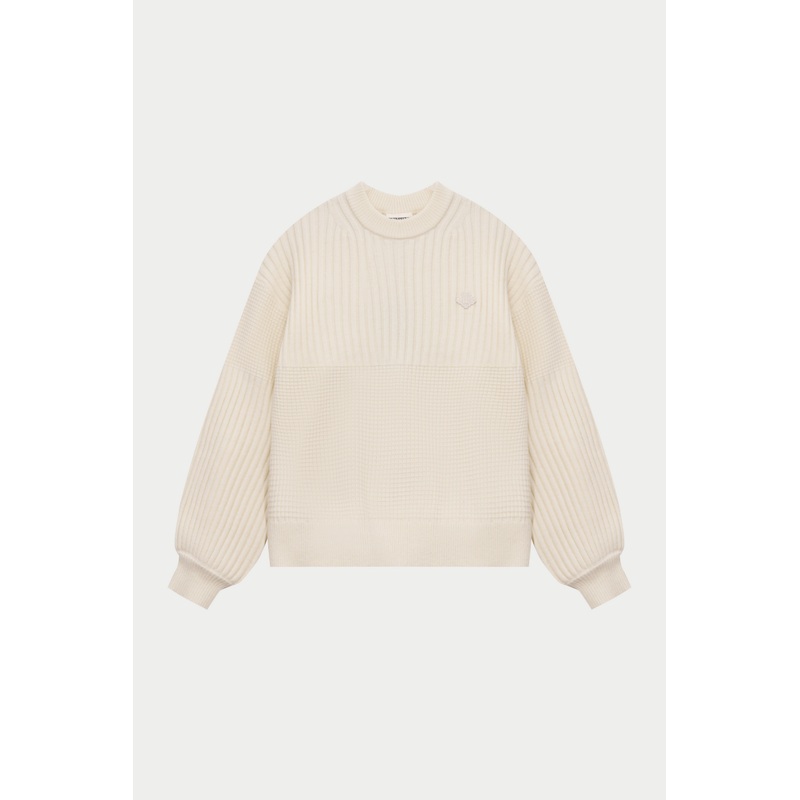CONTRAST KNIT OVERSIZED CREW – ECRU
