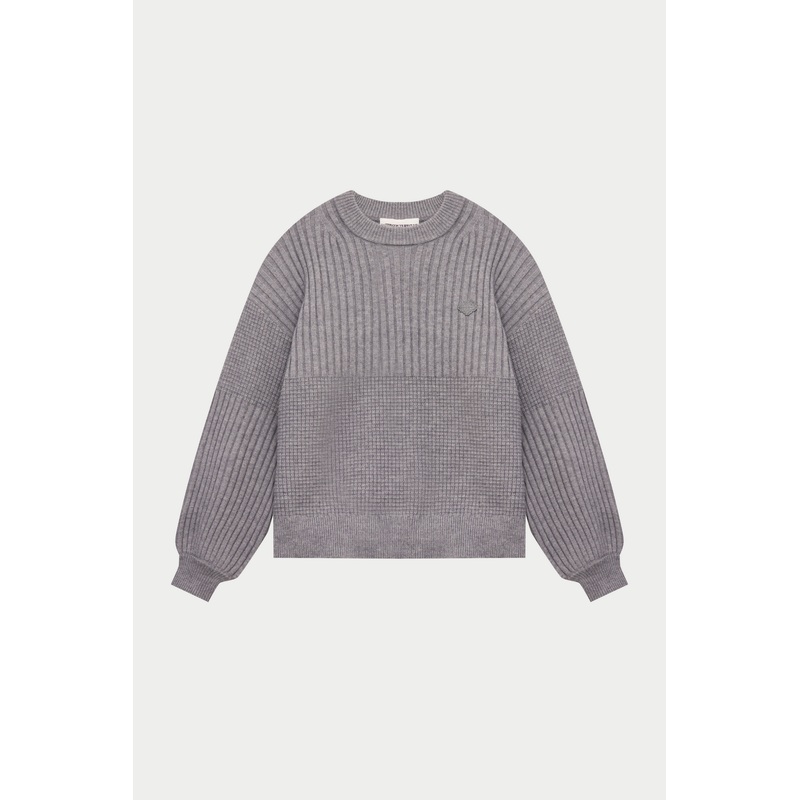 CONTRAST KNIT OVERSIZED CREW – GREY MARL