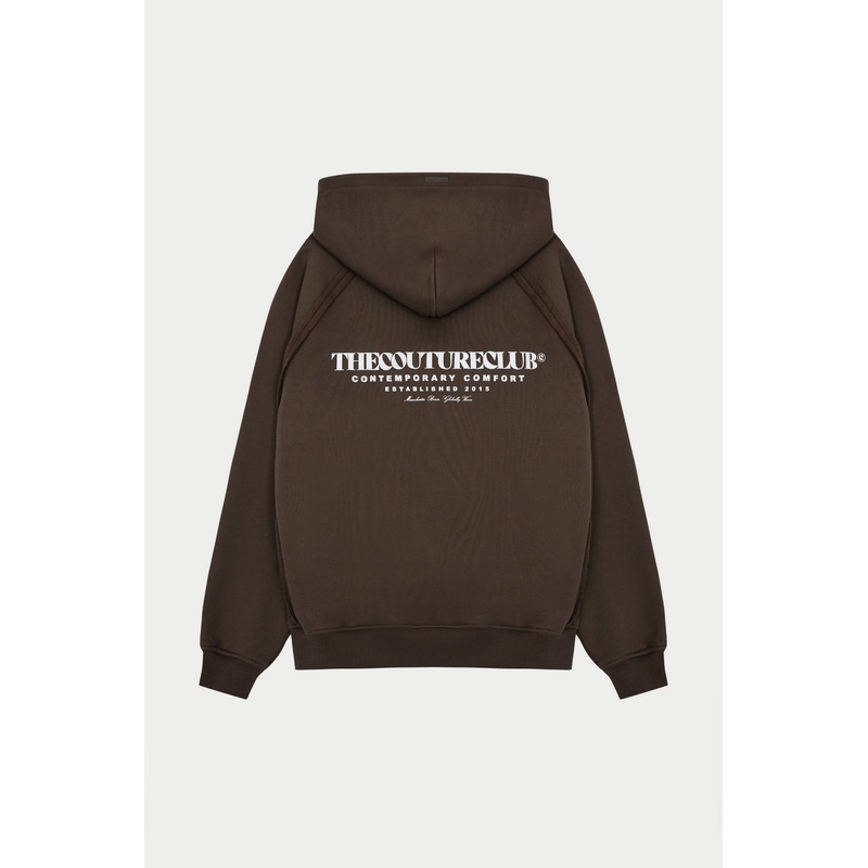 COPYRIGHT QUARTER ZIP HOODIE – BROWN