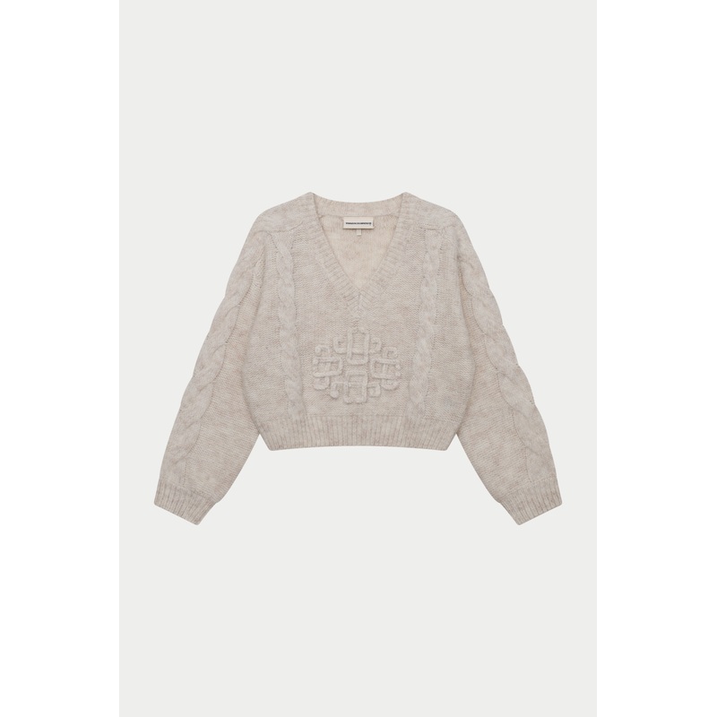 EMBLEM KNITTED V NECK JUMPER – BEIGE