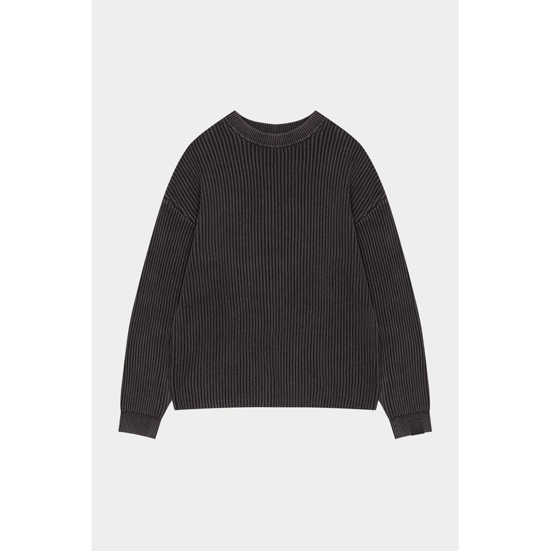 HEAVY WASHED RIBBED KNIT CREW – BROWN