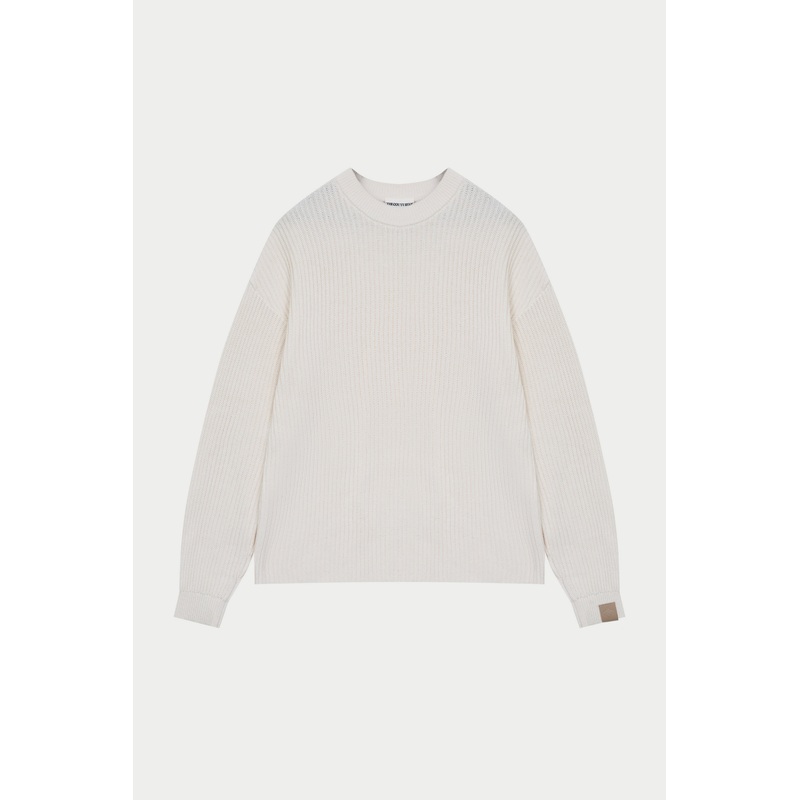 HEAVY WASHED RIBBED KNIT CREW – STONE