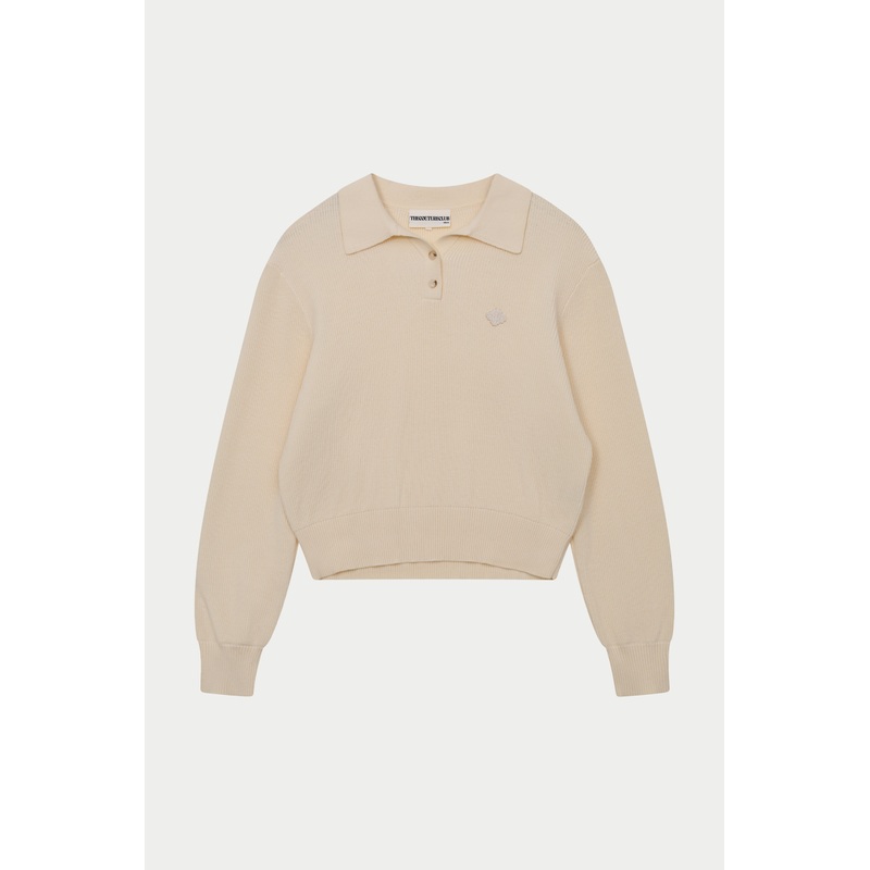 KNITTED BUTTON THROUGH POLO – BUTTERMILK
