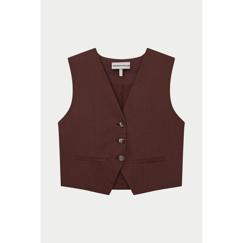LINEN BLEND WAISTCOAT – CHOCOLATE