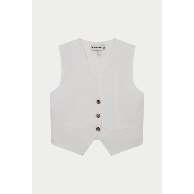 LINEN BLEND WAISTCOAT – WHITE|UK4|UK6|UK8|UK10|UK12|UK14|UK16