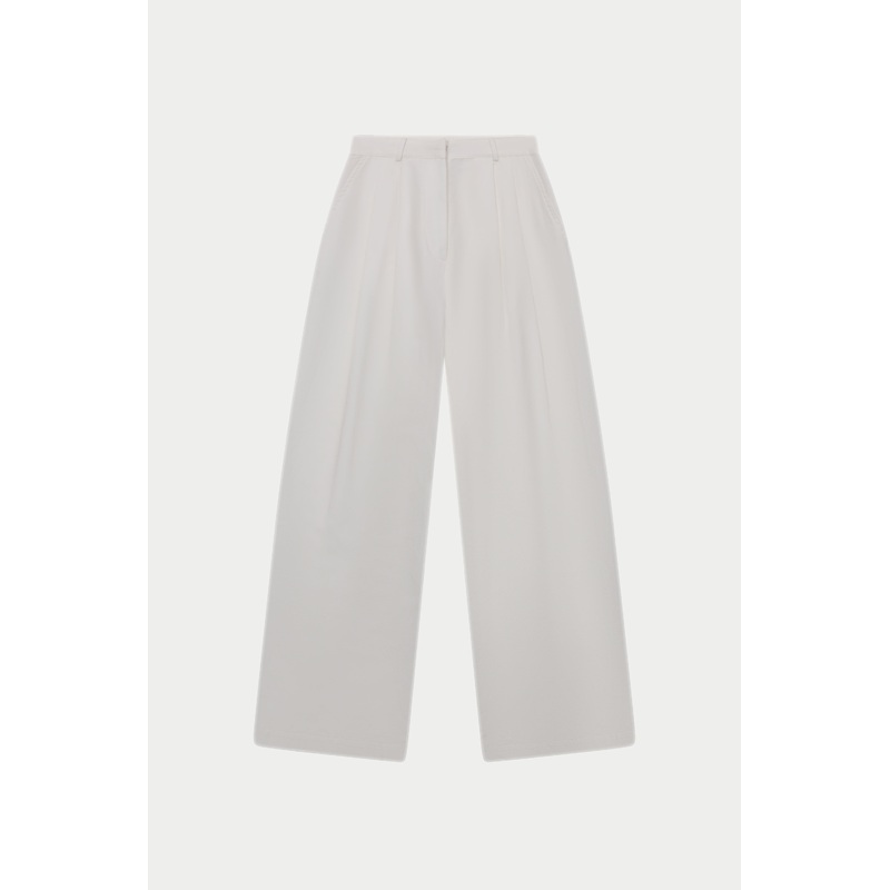 LINEN BLEND WIDE LEG PLEATED TROUSERS – WHITE