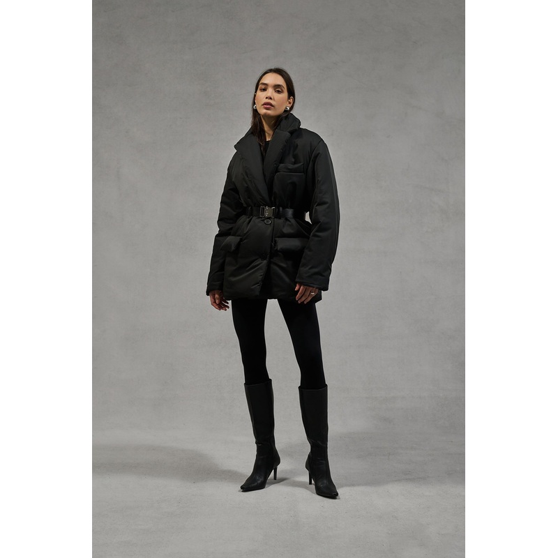 NYLON PADDED BLAZER COAT – BLACK