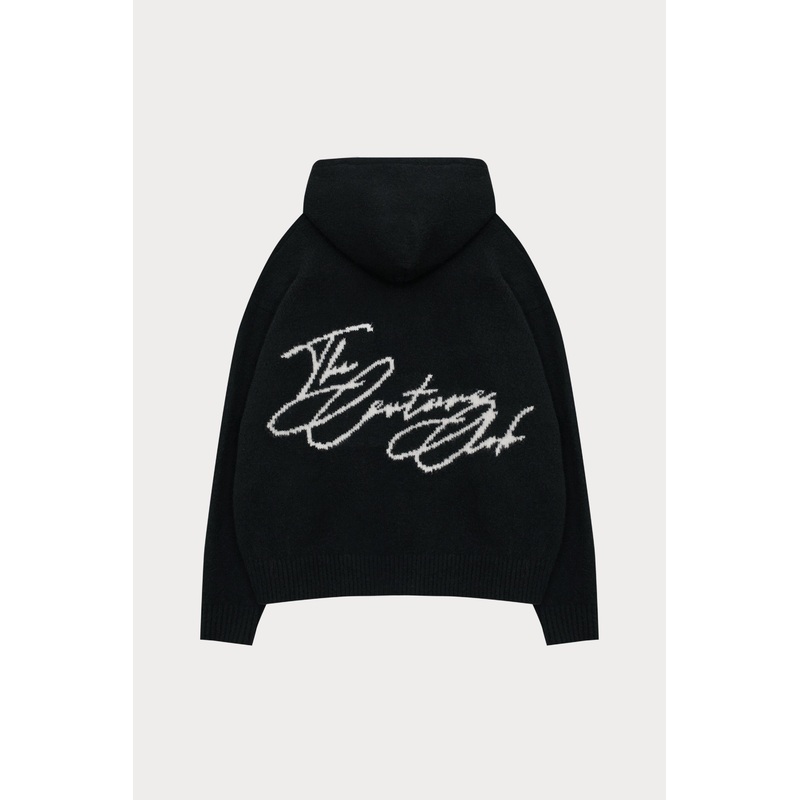 SCRIPT LOGO GRAPHIC KNITTED HOODIE – BLACK