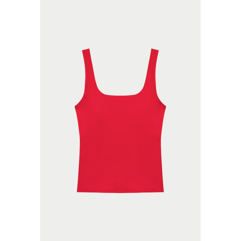 SCULPTING STRETCH SCOOP NECK SPORTS TOP – RED