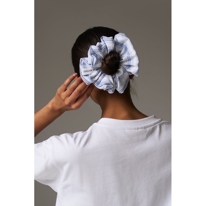 STRIPE BRANDED SCRUNCHIE – BLUE