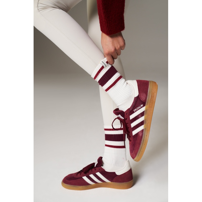 STRIPED BRANDED LABEL SOCK – BURGUNDY
