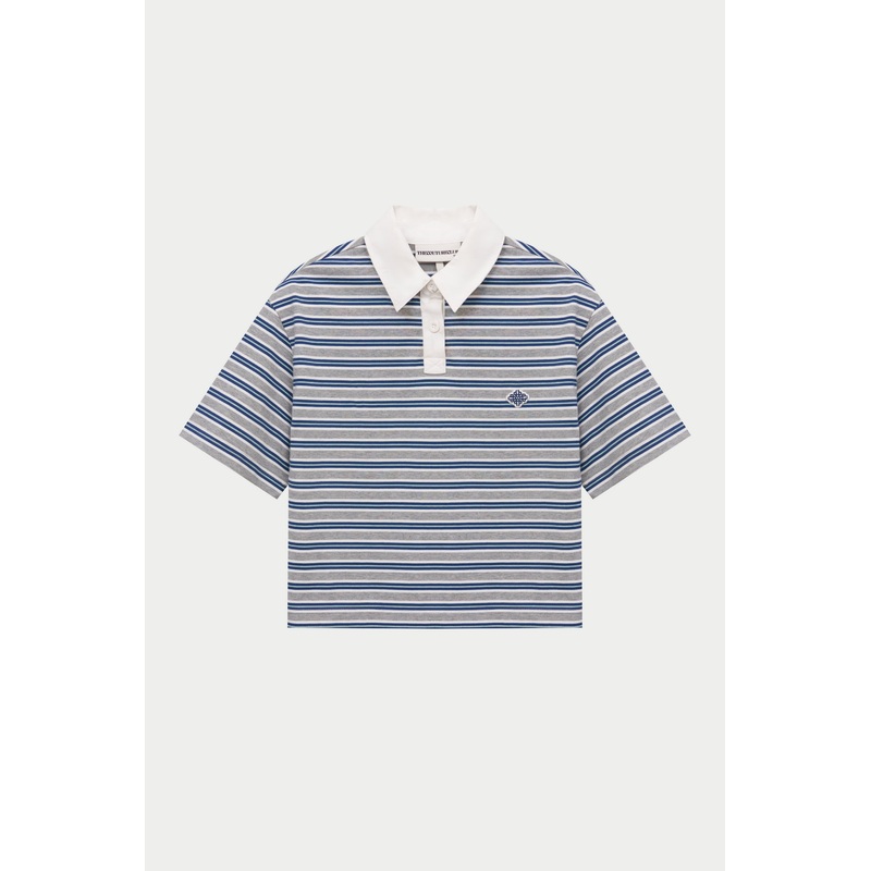 STRIPED POLO TEE – GREY|UK4|UK6|UK8|UK10|UK12|UK14|UK16