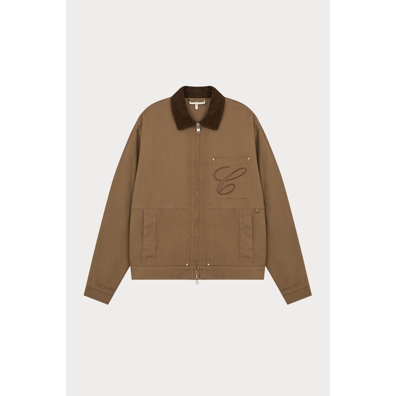 TWILL CONTRAST COLLAR JACKET – WASHED BROWN