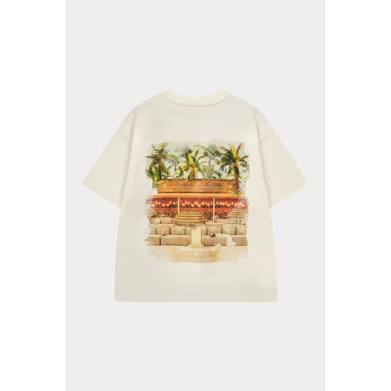 WATERCOLOUR BEACH CLUB PRINTED T-SHIRT – OFF WHITE