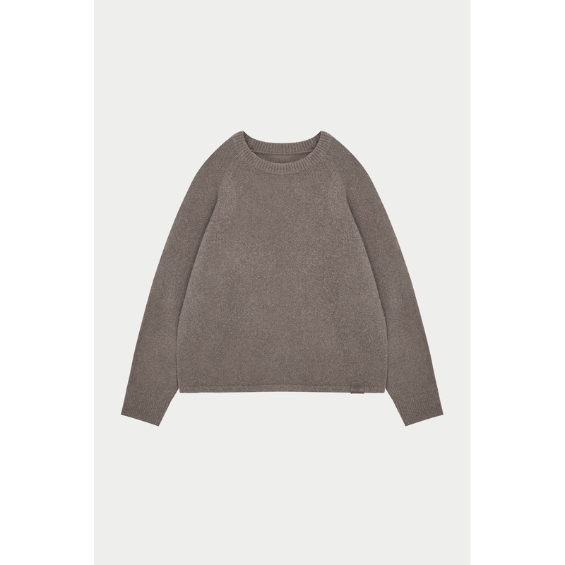 BOUCLE KNIT RAGLAN CREW – BROWN