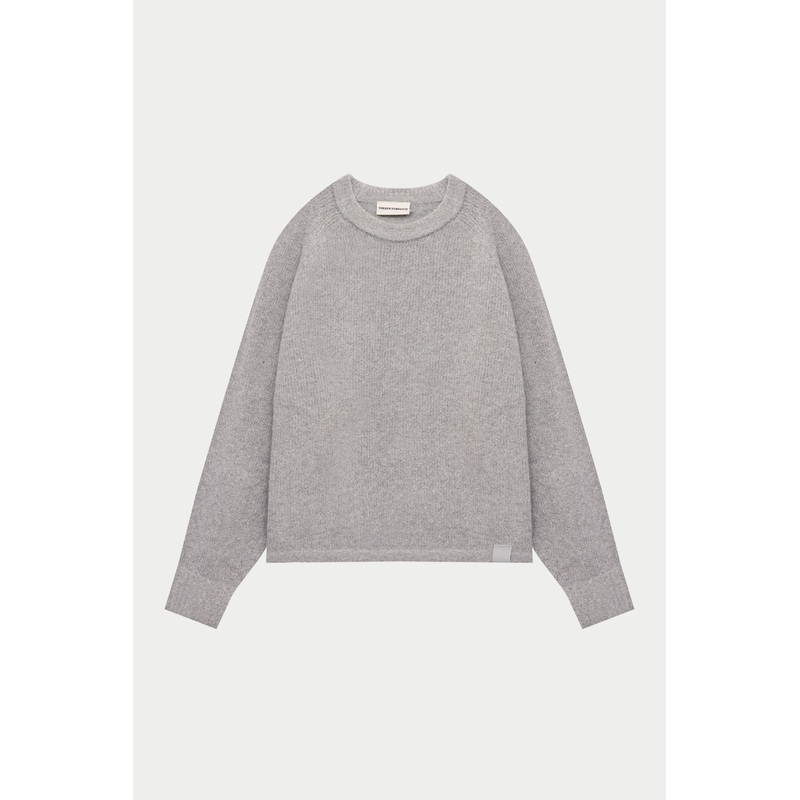 BOUCLE KNIT RAGLAN CREW – GREY MARL