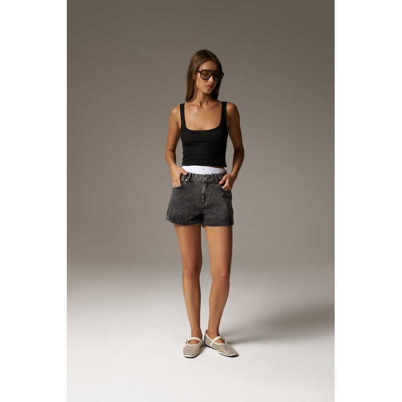 BOXER WAISTBAND DENIM SHORTS – BLACK WASH