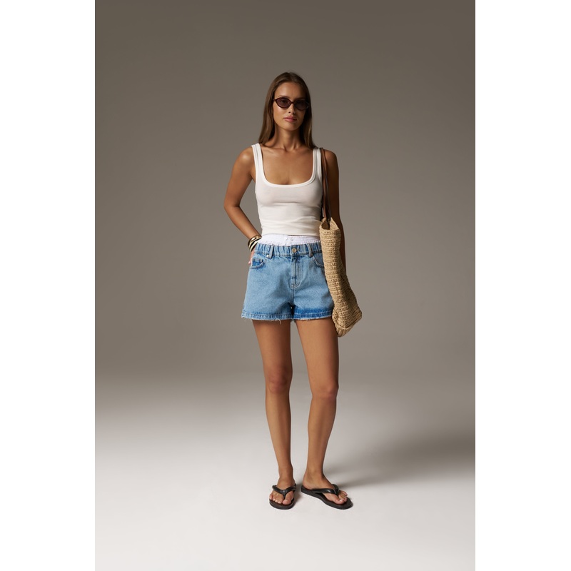 BOXER WAISTBAND DENIM SHORTS – LIGHT BLUE WASH