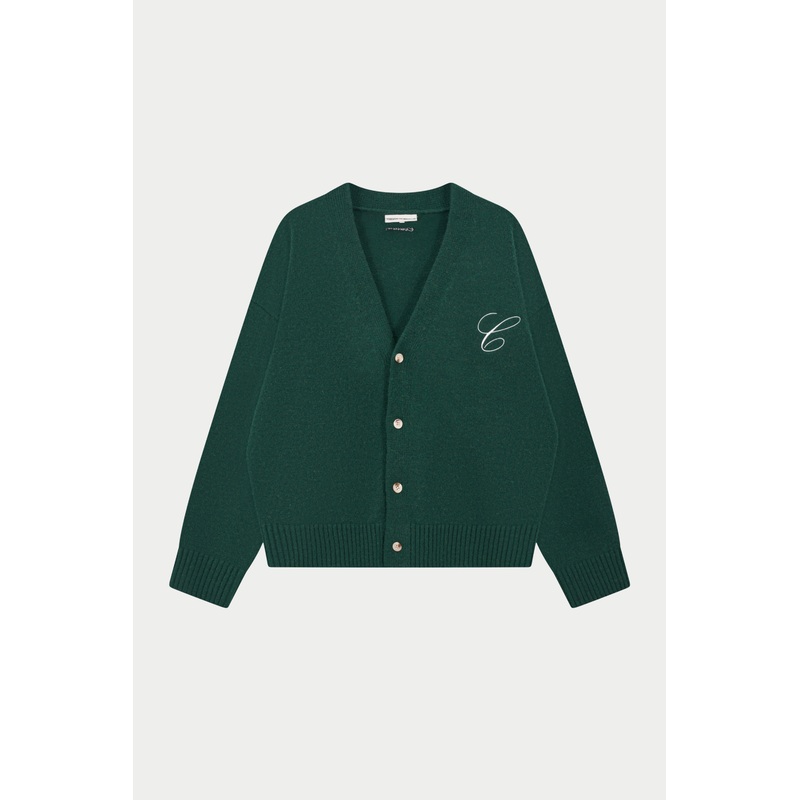 C EMBROIDERY KNITTED CARDIGAN – FOREST GREEN