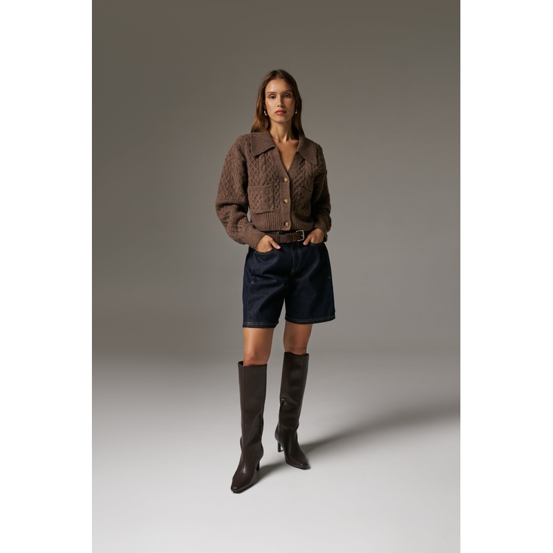 CABLE KNIT CARDIGAN – BROWN|XS|S|M|L|XL