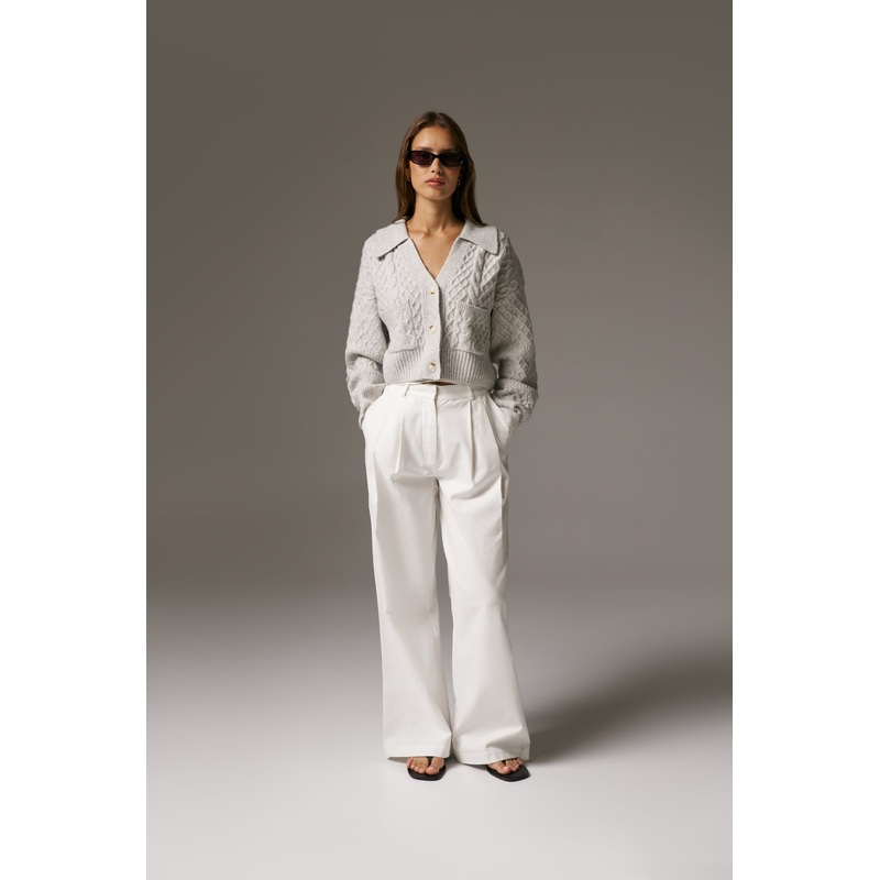 CABLE KNIT CARDIGAN – GREY MARL