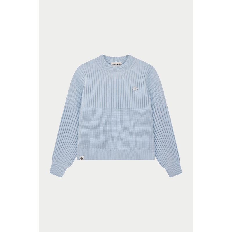 CONTRAST KNIT OVERSIZED CREW – LIGHT BLUE