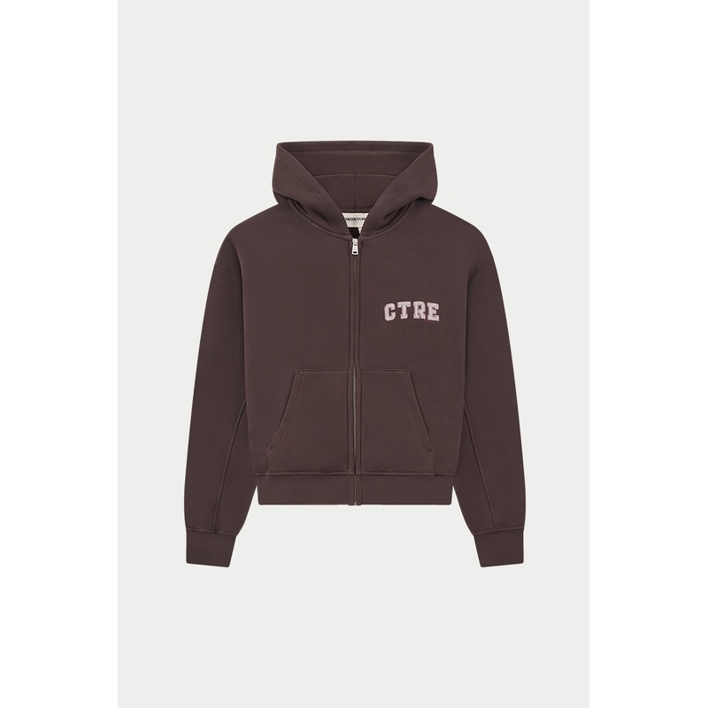 CTRE ZIP THROUGH RELAXED HOODIE – BROWN