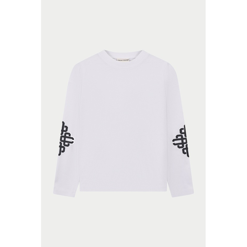 EMBLEM WAFFLE LONG SLEEVE T-SHIRT – WHITE