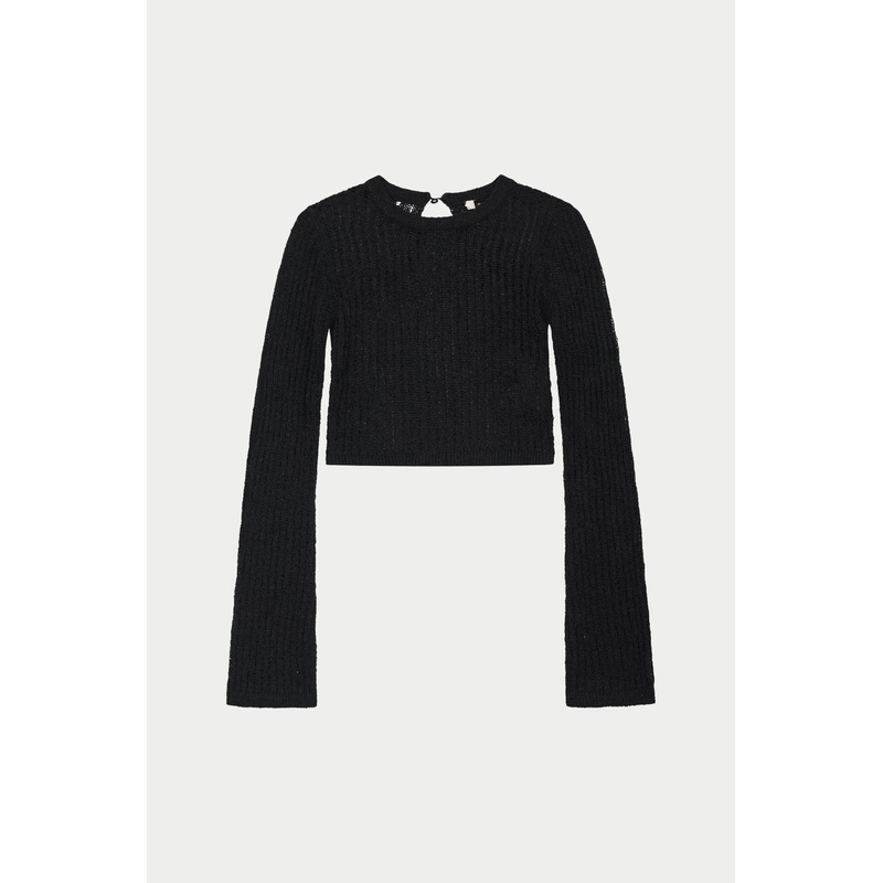 LADDER KNIT LONG SLEEVE TOP – BLACK