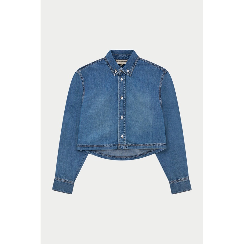 RELAXED LONG SLEEVE DENIM SHIRT – MID BLUE WASH