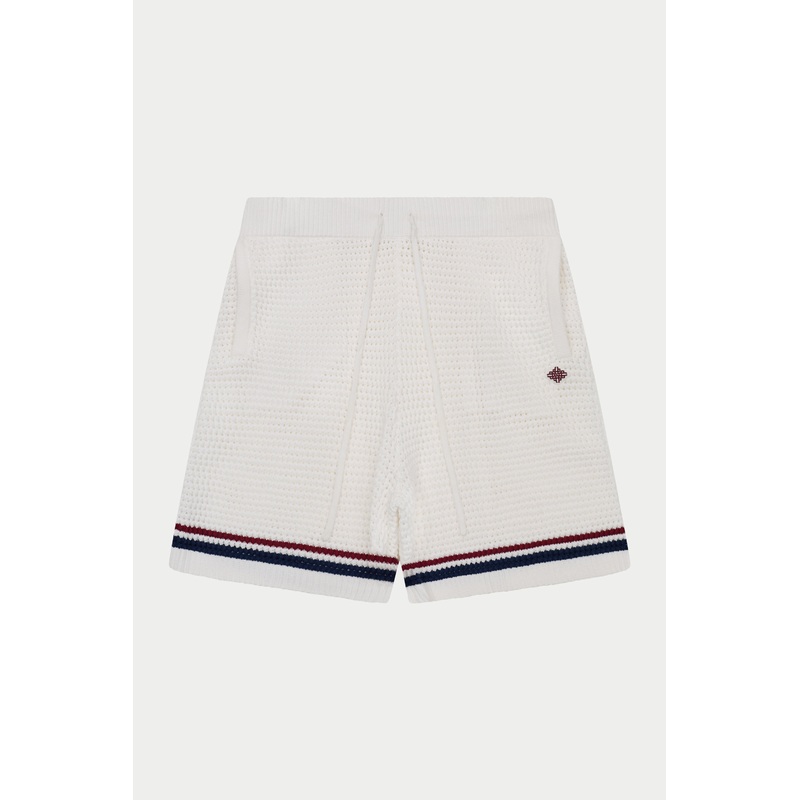 STRIPE CROCHET KNIT SHORTS – BURGUNDY
