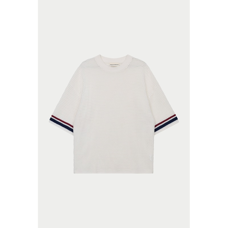 STRIPE CROCHET KNIT T-SHIRT – BURGUNDY