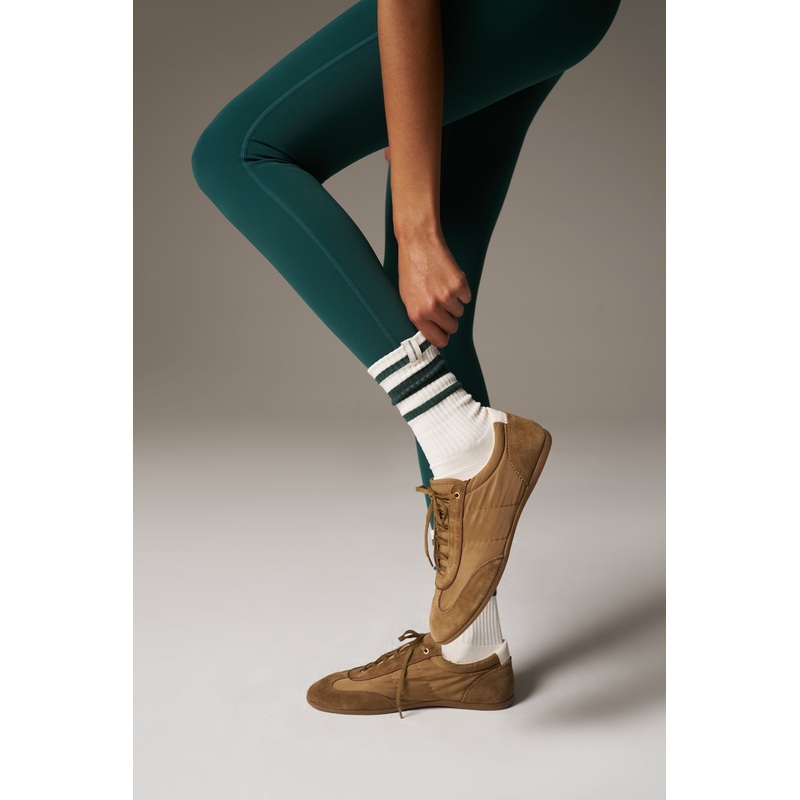 STRIPED BRANDED LABEL SOCK – FOREST GREEN