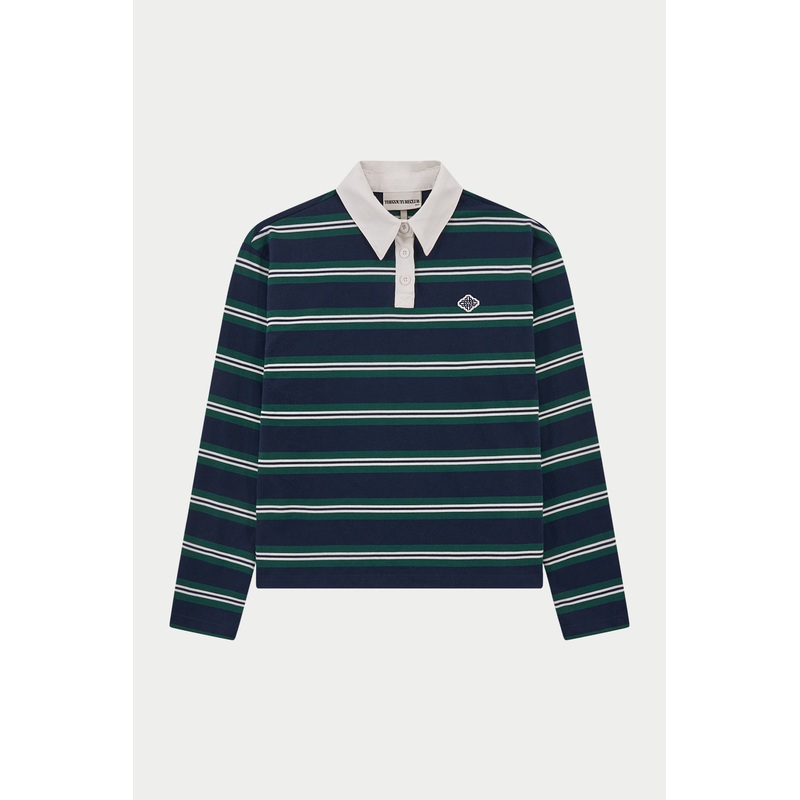 STRIPED LONG SLEEVE POLO TEE – NAVY