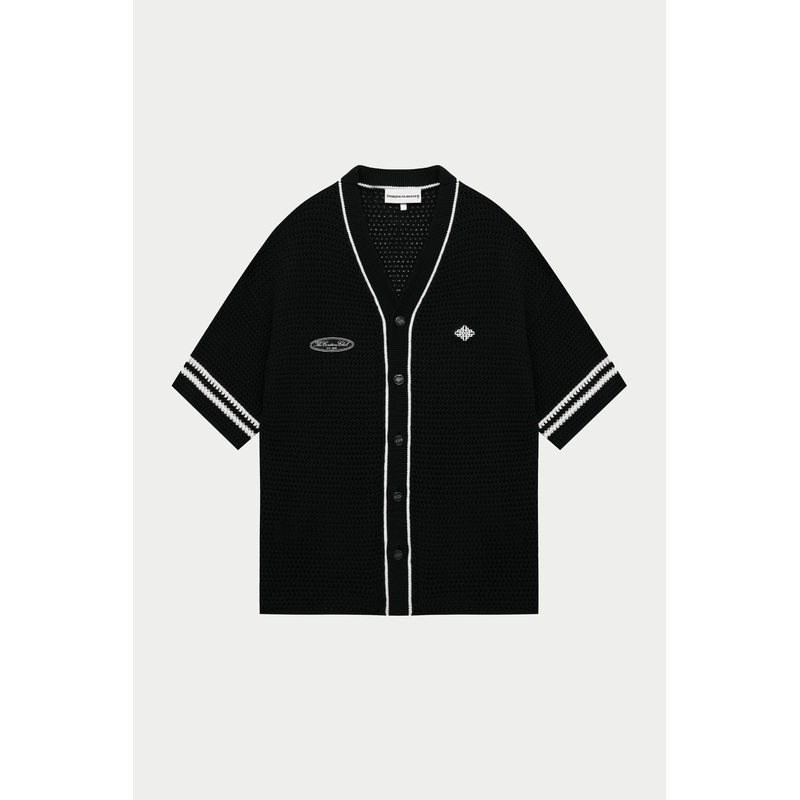 CROCHET KNITTED BASEBALL SHIRT – BLACK
