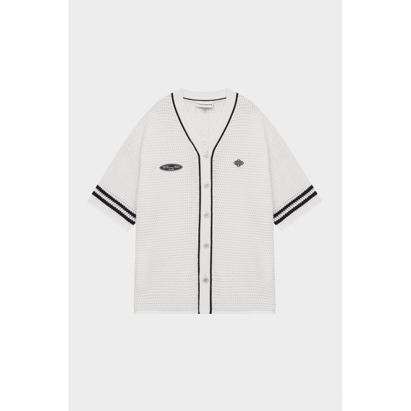 CROCHET KNITTED BASEBALL SHIRT – WHITE