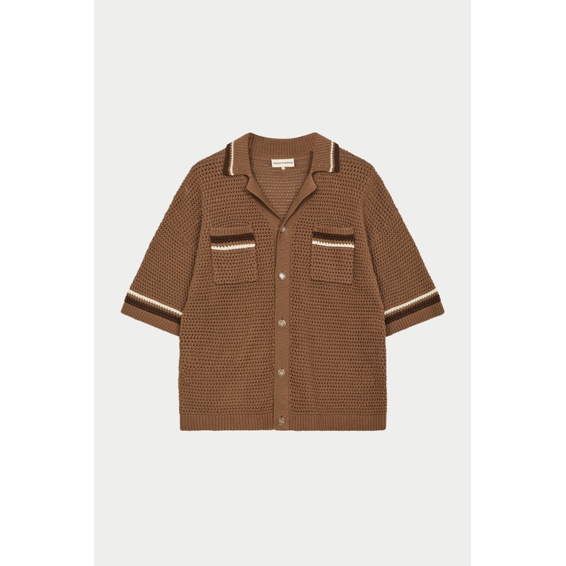 CROCHET KNITTED STRIPE SHIRT – BROWN