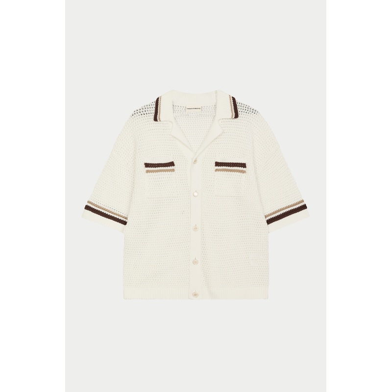 CROCHET KNITTED STRIPE SHIRT – WHITE/BROWN