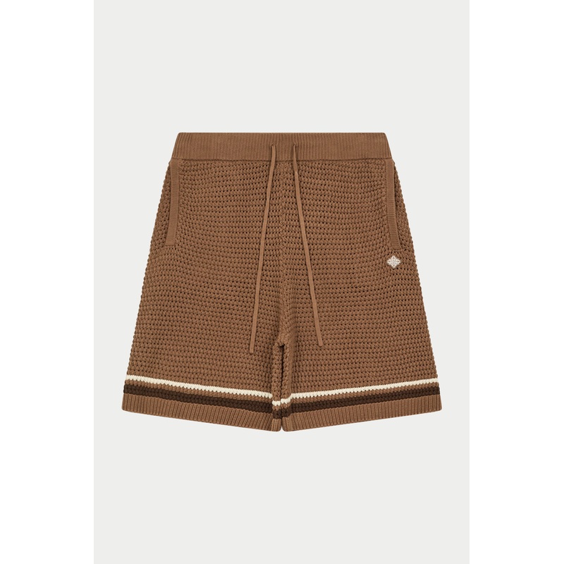 CROCHET KNITTED STRIPE SHORTS – BROWN