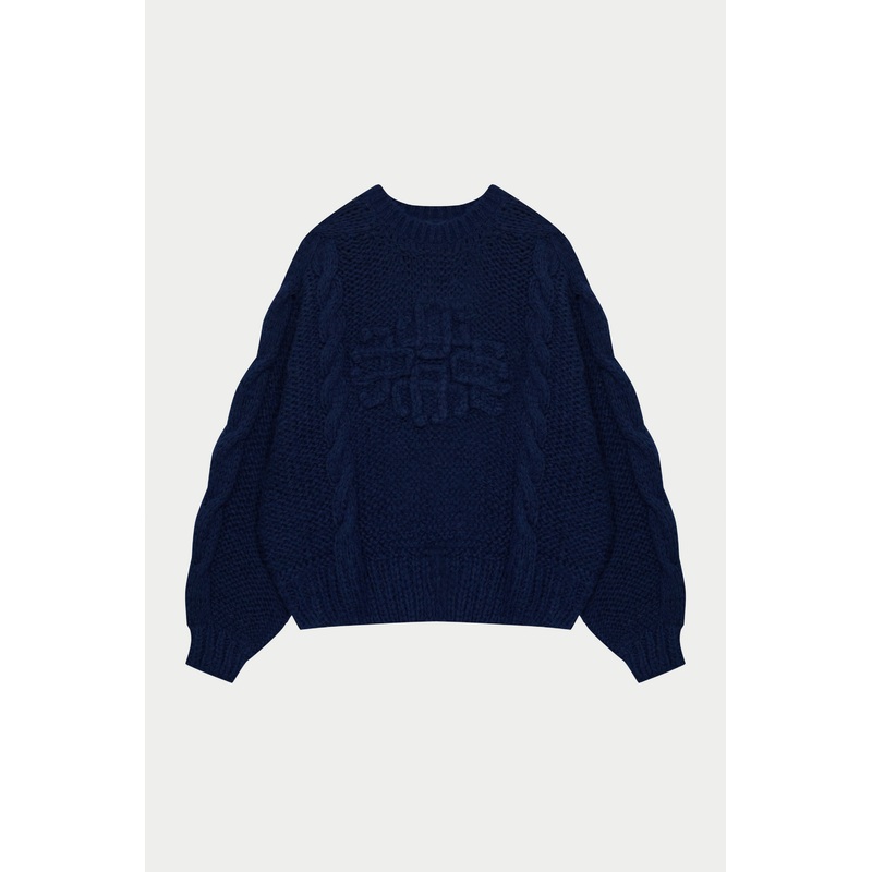 EMBLEM PLAITED OVERSIZED KNIT JUMPER – NAVY