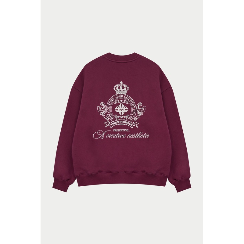 EMBROIDERED CREST OVERSIZED SWEATSHIRT – BURGUNDY