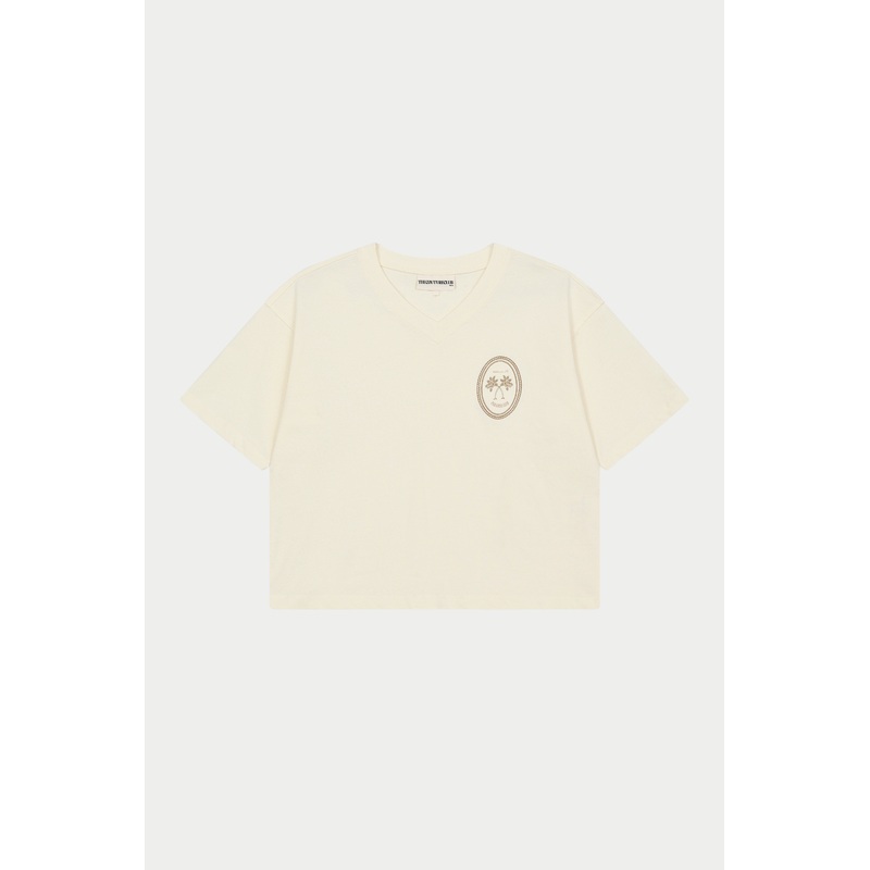 EMBROIDERED PALM GRAPHIC BOXY T-SHIRT – OFF WHITE