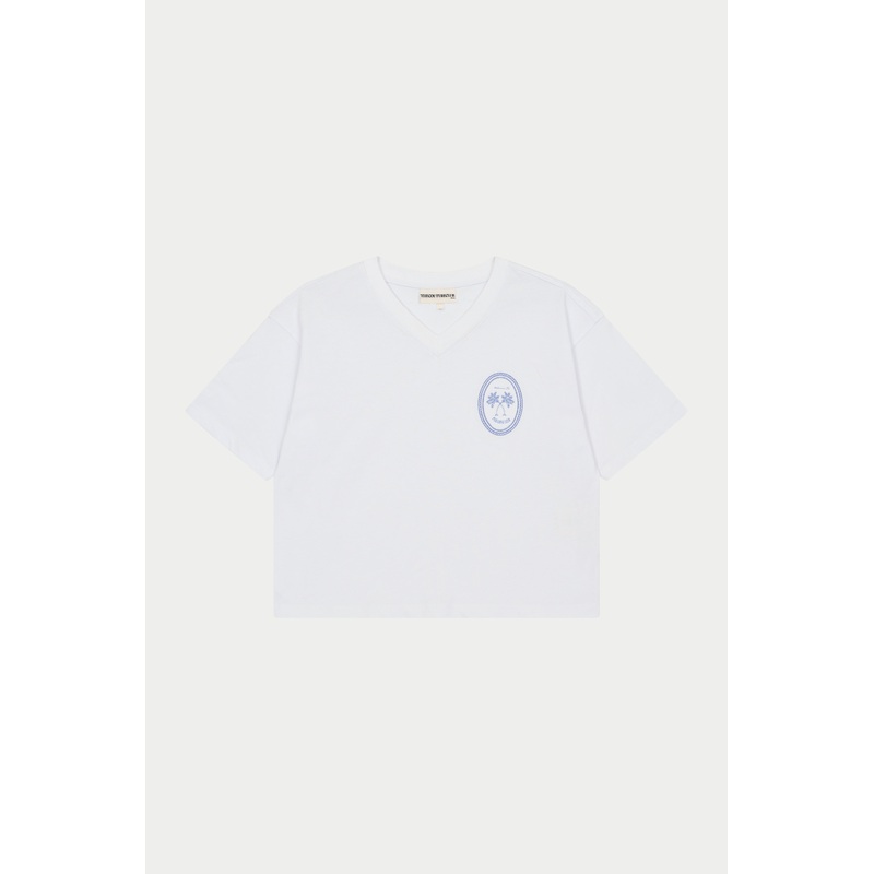EMBROIDERED PALM GRAPHIC BOXY T-SHIRT – WHITE