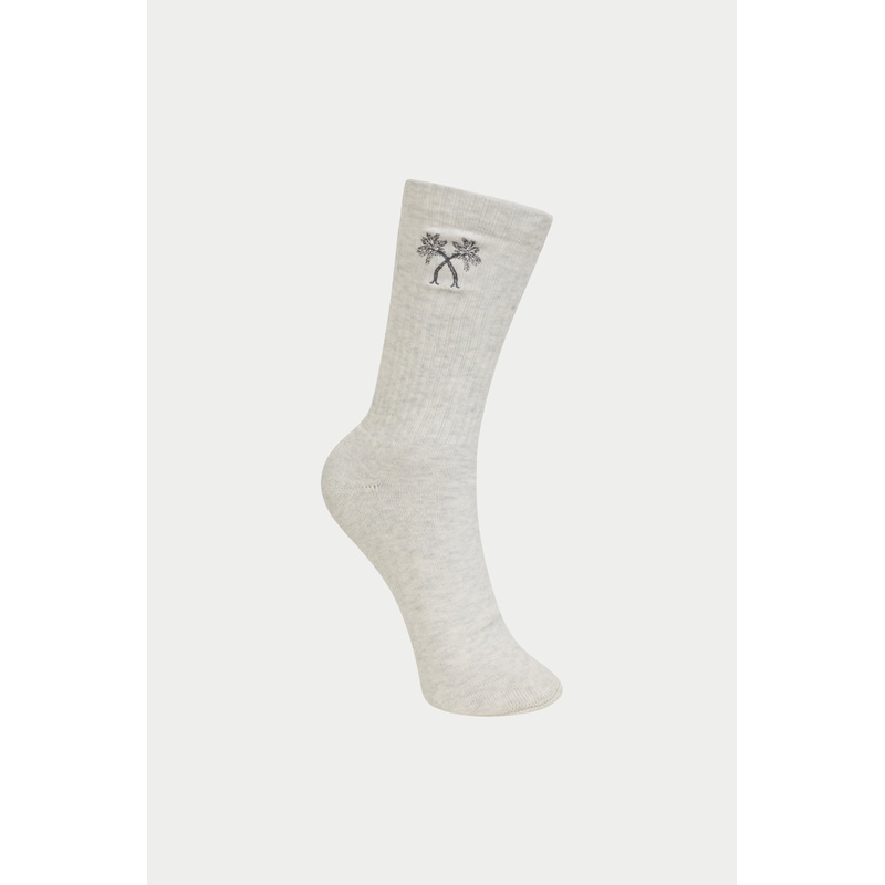 EMBROIDERED PALM SPORTS SOCKS – GREY MARL