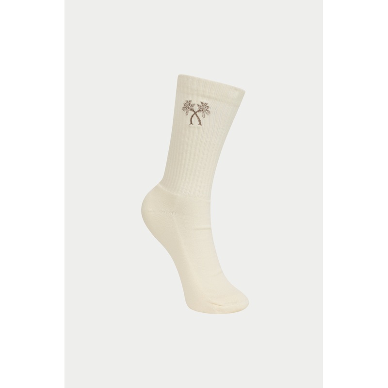 EMBROIDERED PALM SPORTS SOCKS – OFF WHITE