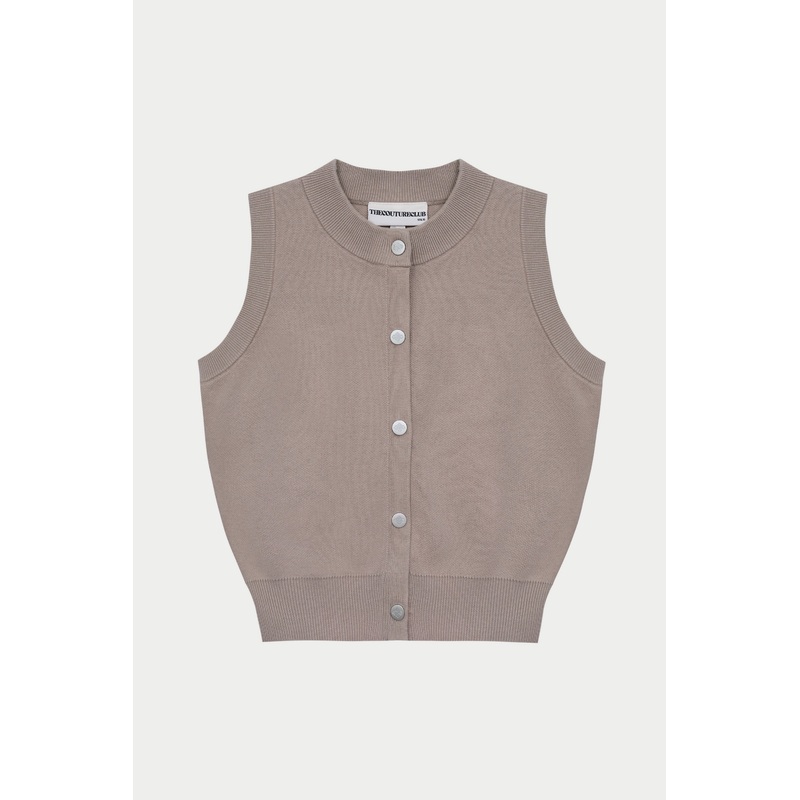 KNIT BUTTON THROUGH TOP – BEIGE