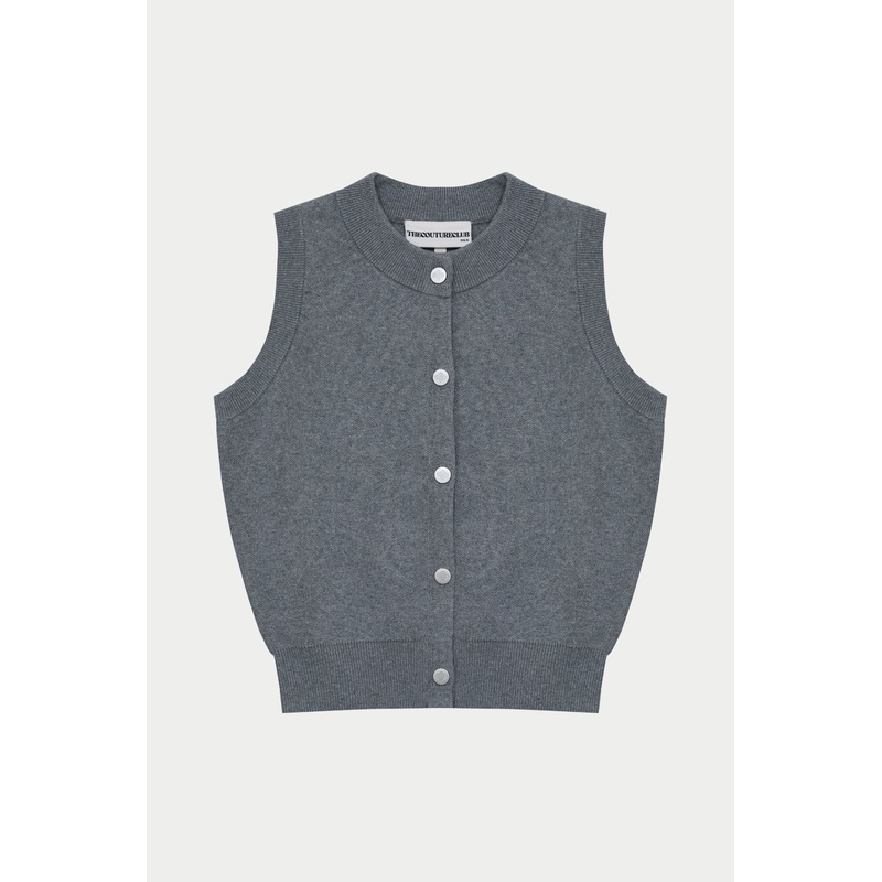 KNIT BUTTON THROUGH TOP – GREY MARL