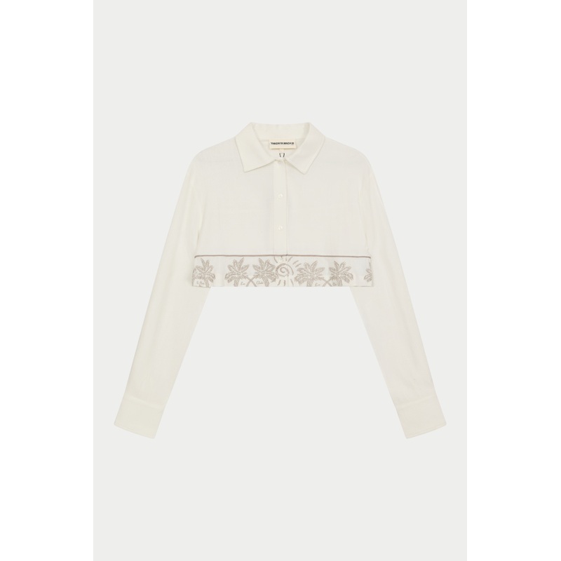 PALM EMBROIDERED CROPPED SHIRT – OFF WHITE