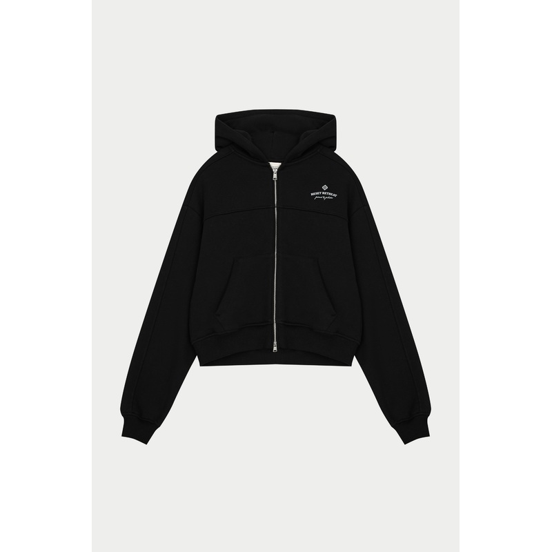 PILATES & PINOT ZIP THROUGH CROPPED HOODIE – BLACK