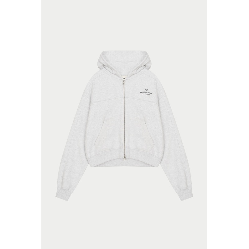 PILATES & PINOT ZIP THROUGH CROPPED HOODIE – GREY MARL